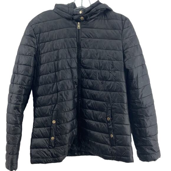 Colins Black Quilted Jacket Women's M Polyester Preowned - Picture 1 of 5